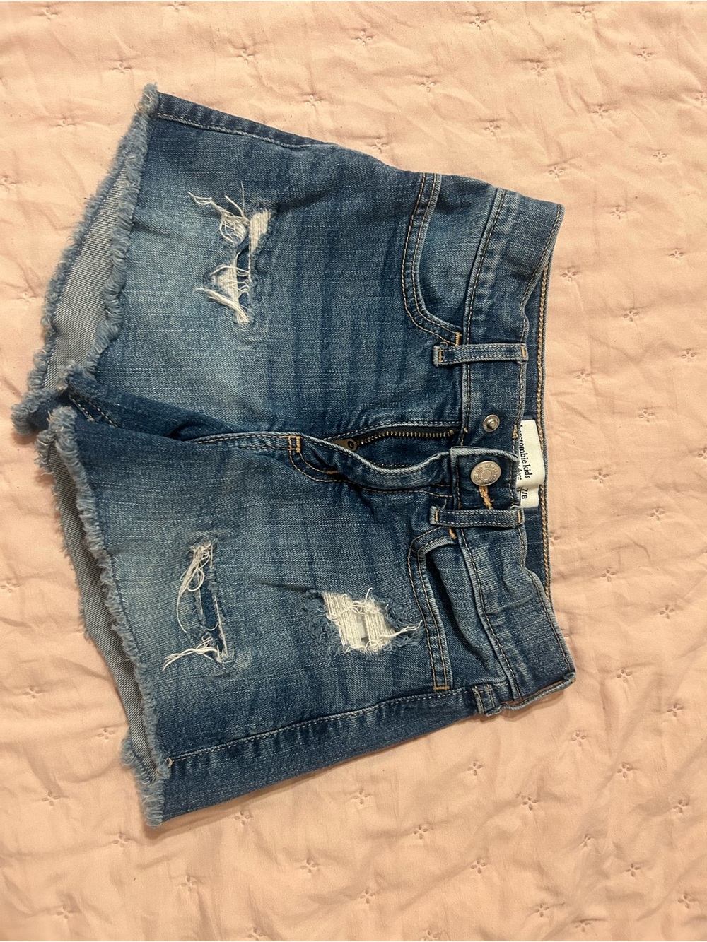 Abercrombie Kids High Rise Relaxed Distressed Denim Shorts 7/8